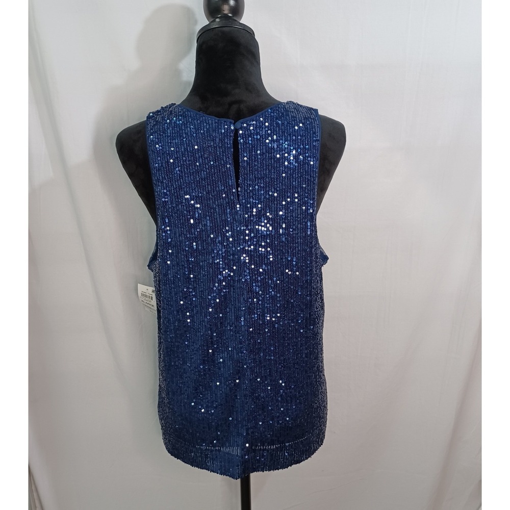 Women's On 34th NWT Blue Sequin Tank/Sleeveless Blouse with Lining Size XL - Picture 2 of 11